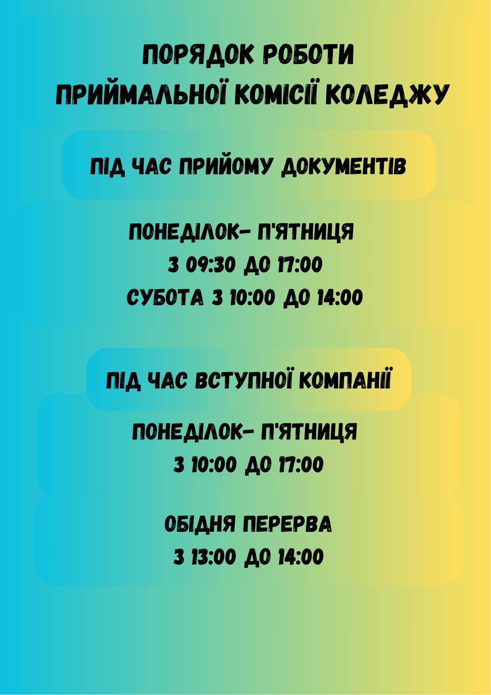 порядок роботи приймальної комісії